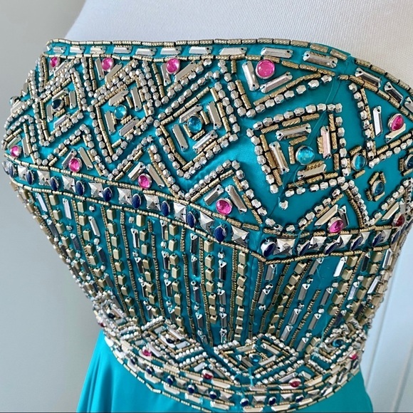 NWOT Mac Duggal Teal Beaded Strapless Long Gown Dress Formal Size 10 - Picture 10 of 16